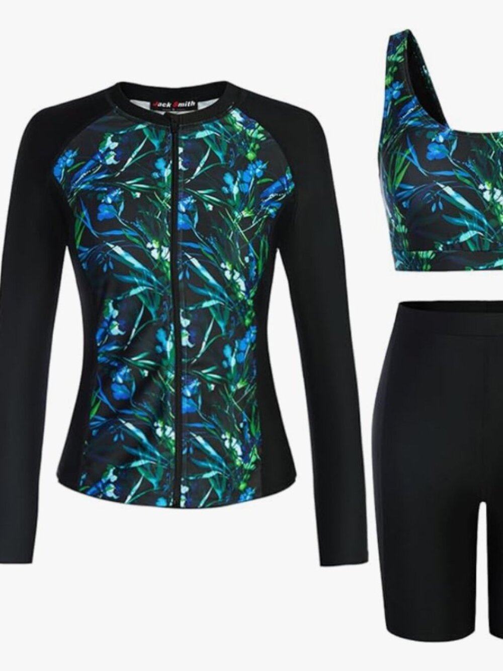 Women's 3 Piece Long Sleeve Rash Guard Swimsuits Zip Front